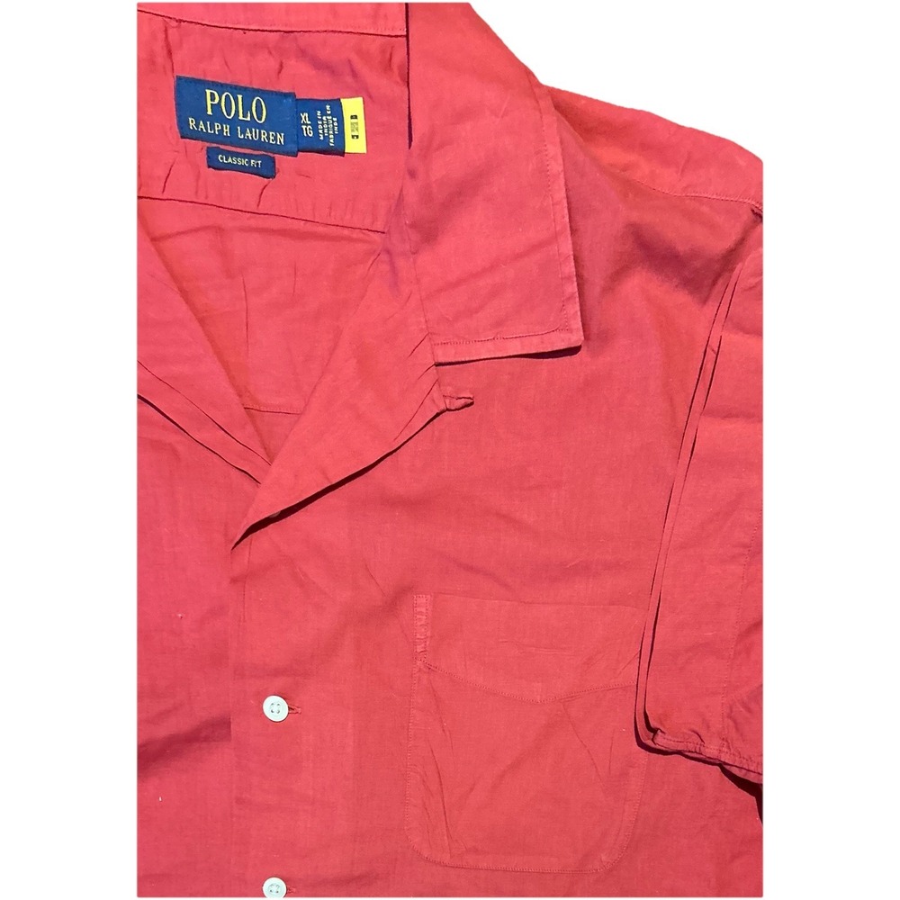 Polo Ralph Lauren Camp Shirt X- Large‎ Classic Fit Short Sleeve Loop Collar Red